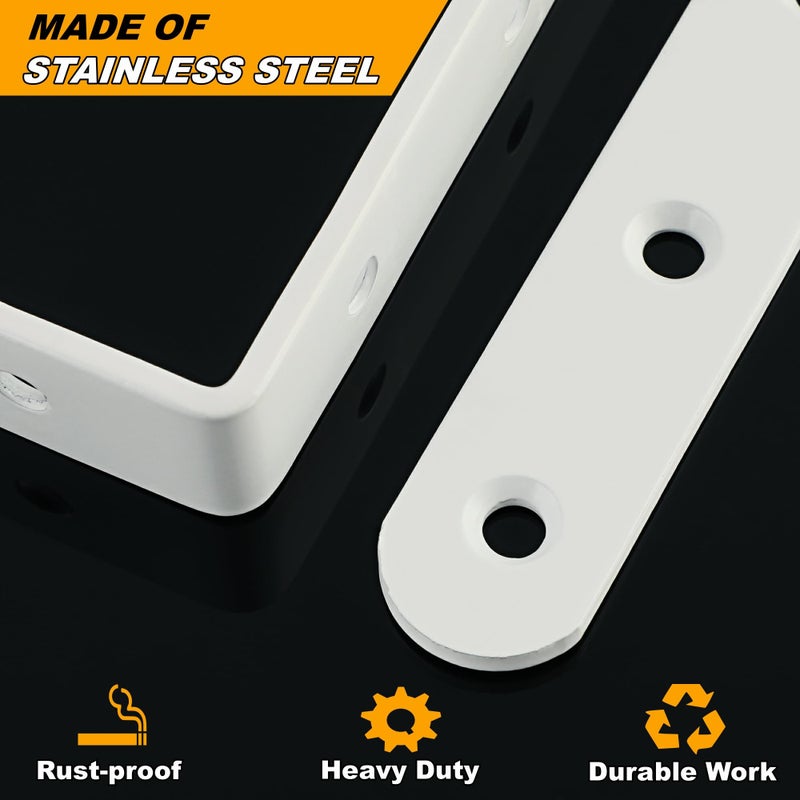 Alise 4 PCS L Brackets Heavy Duty Corner Bracket, 5 X5 Inch White Floating Shelf Brackets for Shelves, Stainless Steel L Shape Wall Mounting Brackets, Metal L Joint Angle Bracket for Wood Shelving - Image 3
